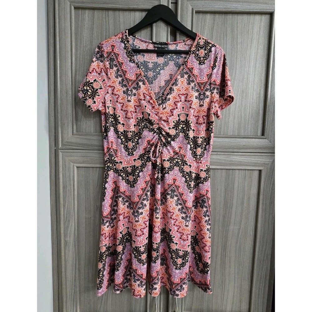 Kristen Nicole Dress Large Short Sleeve Geometric Pattern